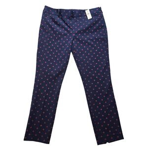 LOFT Marisa Skinny Ankle Pants Navy Red Print‎ Women 14 Preppy NWT